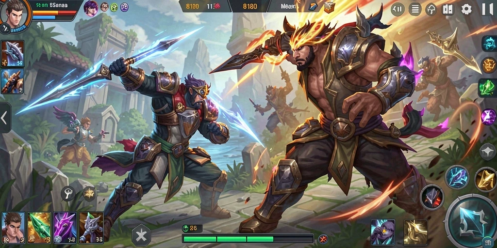 Tangkapan layar dari gameplay seru di arena MOBA.