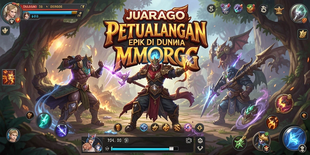 Tangkapan layar permainan JUARAGO menampilkan pertempuran epik dalam dunia MMORPG.
