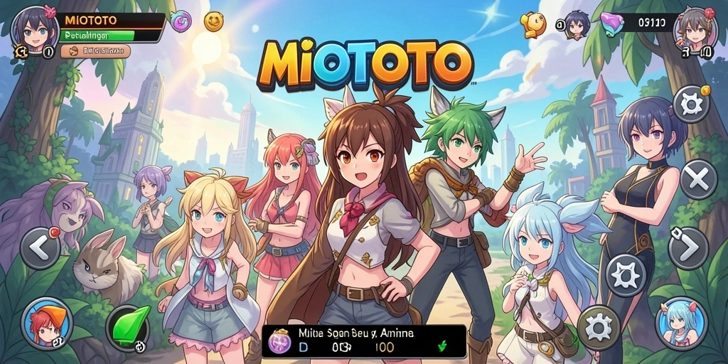 Screenshot gameplay MIOTOTO menampilkan karakter Anime dengan aksi penuh warna.