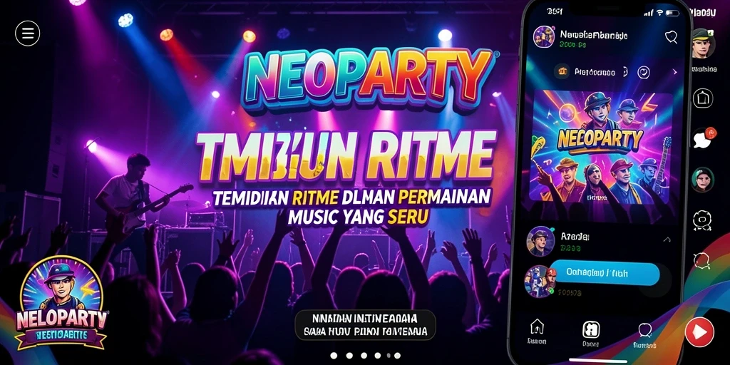 Tangkapan layar gameplay NEOPARTY yang menunjukkan interaksi musik.