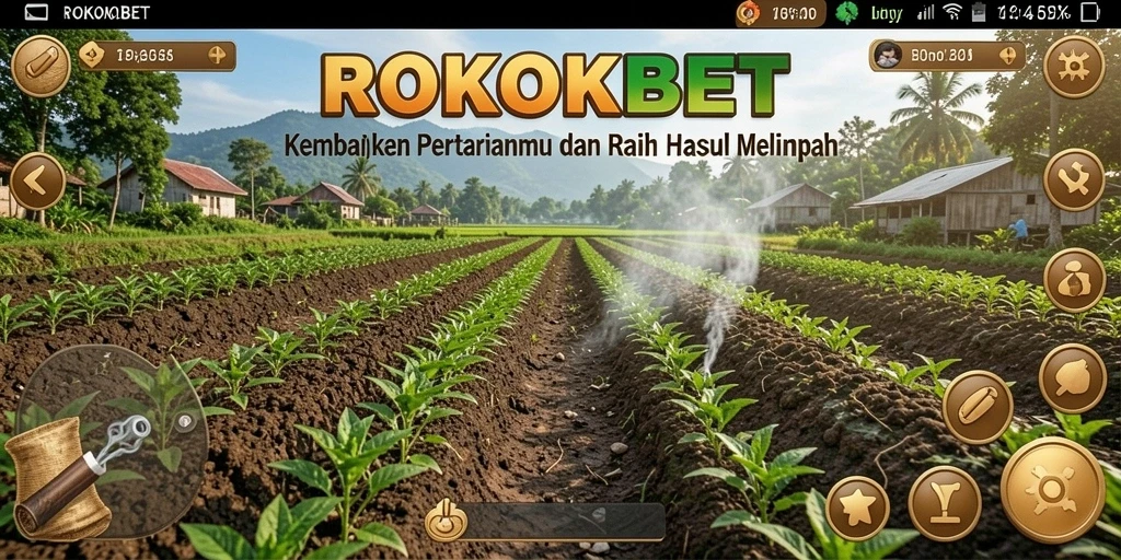 Tampilan gameplay <strong>ROKOKBET</strong> yang menunjukkan aktivitas bertani yang seru.